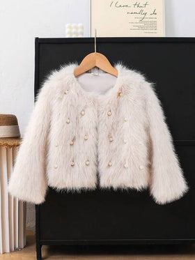 Elladie kids جاكيت كارديجان فضفاضة مزينة باللؤلؤ للفتيات الصغيرات، مناسبة للارتداء اليومي الكاجوال والأنيق والأنيق
