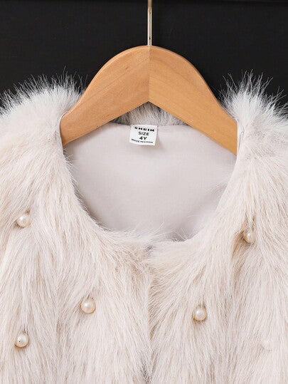 Elladie kids جاكيت كارديجان فضفاضة مزينة باللؤلؤ للفتيات الصغيرات، مناسبة للارتداء اليومي الكاجوال والأنيق والأنيق