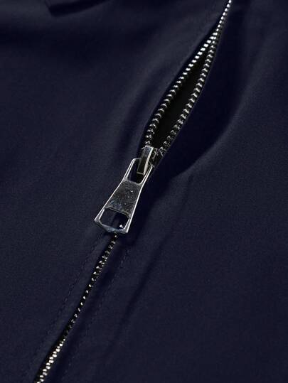 Manfinity Homme معطف كاجوال أحادي اللون بسحاب وأكمام طويلة، خريف
