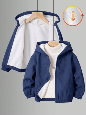 SHEIN معطف سميك بقلنسوة للأولاد الصغار، لون خاكي، بسوستة، بلوزة رياضية كاجوال، مناسب للربيع والصيف والخريف والشتاء، للعودة إلى المدرسة، الحديقة، الشاطئ، عيد الميلاد