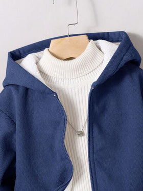 SHEIN معطف سميك بقلنسوة للأولاد الصغار، لون خاكي، بسوستة، بلوزة رياضية كاجوال، مناسب للربيع والصيف والخريف والشتاء، للعودة إلى المدرسة، الحديقة، الشاطئ، عيد الميلاد