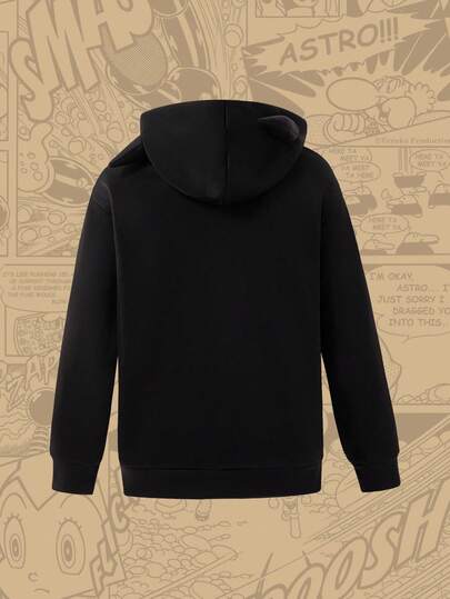 Astro Boy X SHEIN هودي رجالي كاجوال عصري مطبوع برسوم كرتونية، للربيع والخريف