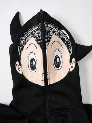 Astro Boy X SHEIN هودي رجالي كاجوال عصري مطبوع برسوم كرتونية، للربيع والخريف