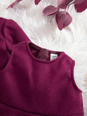 SHEIN فستان أنيق بدون أكمام وطقم معطف للبنات الصغيرات، لفصلي الخريف والشتاء، قطعتان