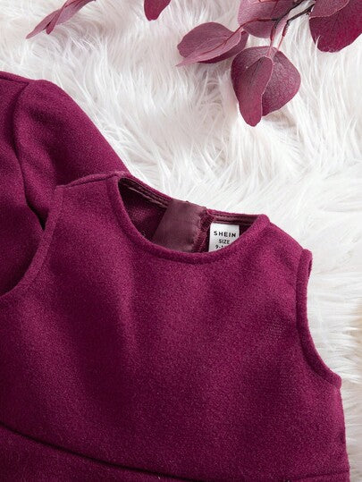 SHEIN فستان أنيق بدون أكمام وطقم معطف للبنات الصغيرات، لفصلي الخريف والشتاء، قطعتان