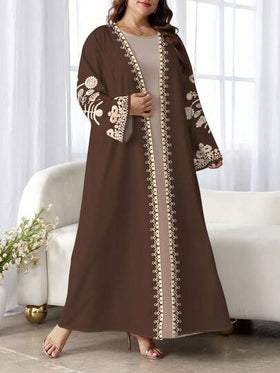 SHEIN Najma عباية نسائية كاجوال بأكمام طويلة وطبعات زهرية، مناسبة للربيع والخريف، مقاسات كبيرة