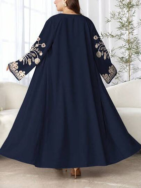 SHEIN Najma عباية كاجوال طويلة الأكمام مطبوعة بطراز زهري رجعي مناسبة للمرأة البدينة، مناسبة للربيع والخريف