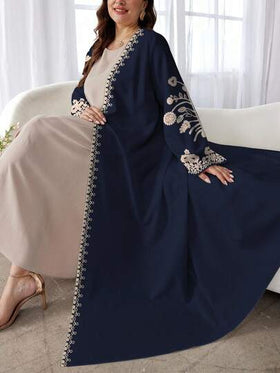 SHEIN Najma عباية كاجوال طويلة الأكمام مطبوعة بطراز زهري رجعي مناسبة للمرأة البدينة، مناسبة للربيع والخريف