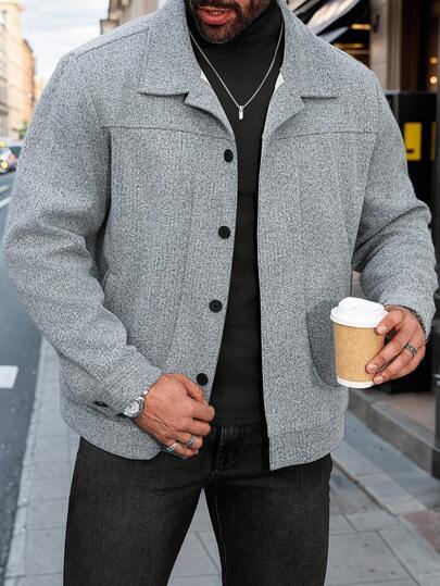 Manfinity CasualCool معطف قصير أنيق بأكمام طويلة، مناسب للخروج والعمل والسفر والحفلات وغيرها من المناسبات، رائع للأزواج ويشكل هدية ممتازة للأصدقاء أو الأزواج أو الأصدقاء باللون الرمادي
