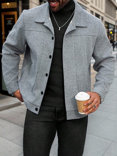 Manfinity CasualCool معطف قصير أنيق بأكمام طويلة، مناسب للخروج والعمل والسفر والحفلات وغيرها من المناسبات، رائع للأزواج ويشكل هدية ممتازة للأصدقاء أو الأزواج أو الأصدقاء باللون الرمادي