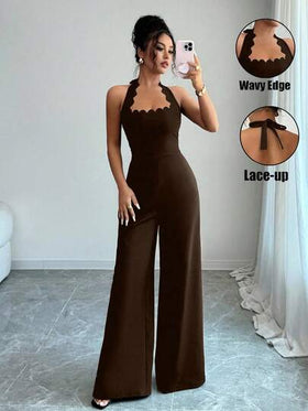Selianne جمبسوت نسائية أنيقة ذات ساق واسعة وحزام رقبة مموج، مناسبة للتنقل والمواعدة والعطلات