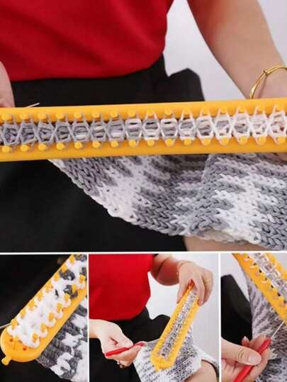 طقم صناعة يدوية بآلة نسج، أدوات DIY للنسج والكروشيه، وإكسسوارات ملونة عشوائية لمشاريع البطانية والوشاح والقبعة والشال والخياطة