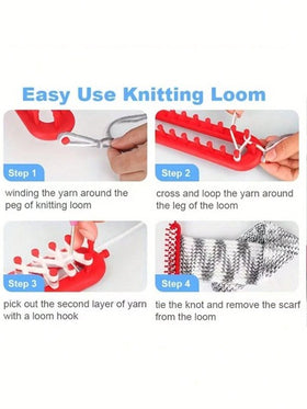 طقم صناعة يدوية بآلة نسج، أدوات DIY للنسج والكروشيه، وإكسسوارات ملونة عشوائية لمشاريع البطانية والوشاح والقبعة والشال والخياطة