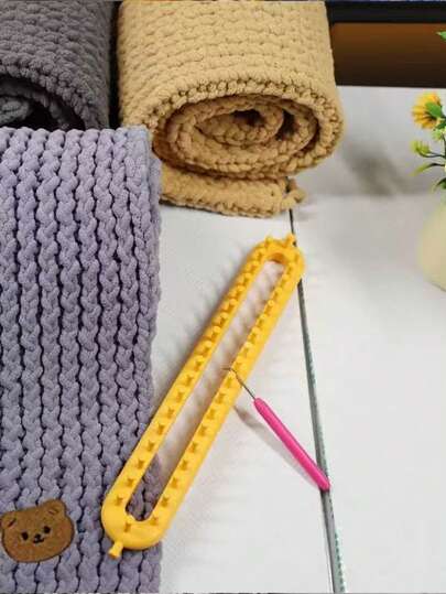 طقم صناعة يدوية بآلة نسج، أدوات DIY للنسج والكروشيه، وإكسسوارات ملونة عشوائية لمشاريع البطانية والوشاح والقبعة والشال والخياطة