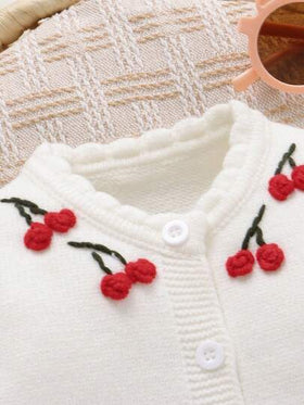 SHEIN جمبسوت صغيرة مصنوعة من الصوف الأبيض للبنات مع تطريز وزخارف فيونكة. مناسبة للربيع والخريف والشتاء.