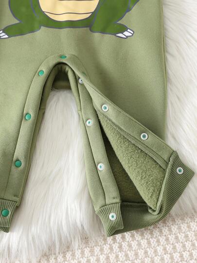 SHEIN طقم زي ديناصور للأطفال الرضع، جمبسوت قفز مبطنة بالحرارة ذات أكمام طويلة وقبعة، بنمط ديناصور جميل، ملابس أساسية كاجوال مريحة مناسبة للارتداء داخل المنزل، خارجه، لليومي، الرياضة، اللعب، الأعياد، عيد الميلاد، رأس السنة، هالوين