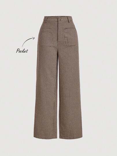 SHEIN MOD بنطلون بنمط الهندسي السميك مع جيب أمامي، كاجوال للأعمال للنساء، بنطلون نسائي بلون الخردل، ملابس محترفة، بنطلون نسائي، بنطلون موحد، بنطلون نسائي واسع الساق للخريف/الشتاء