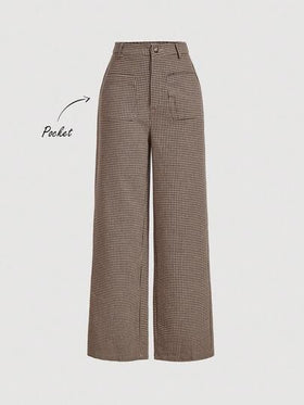 SHEIN MOD بنطلون بنمط الهندسي السميك مع جيب أمامي، كاجوال للأعمال للنساء، بنطلون نسائي بلون الخردل، ملابس محترفة، بنطلون نسائي، بنطلون موحد، بنطلون نسائي واسع الساق للخريف/الشتاء