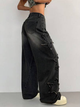 Coolane سراويل جينز مغسولة بنمط نجمة الراب الرياضي للنساء