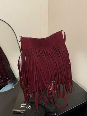حقيبة كتف مربعة بطراز بوهيمي عتيق مزينة بشرابات، تصميم بسيط عصري، يمكن ارتداؤها على الكتف أو عبر الجسم، طراز متعدد الاستخدامات مناسب للمناسبات اليومية والخروجات والسفر والحفلات، مناسبة للخريف/الشتاء