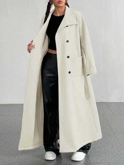 SHEIN Unity معطف طويل عادي بلون أحادي للنساء، خريف/شتاء