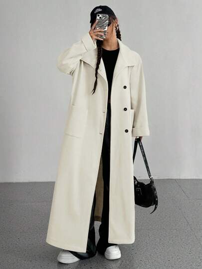 SHEIN Unity معطف طويل عادي بلون أحادي للنساء، خريف/شتاء