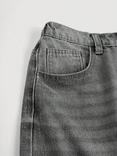 SHEIN Girlism بنطلون جينز فضفاض مريح للمراهقات مع جيوب وأرجل واسعة، ملابس صيفية للمراهقات بنطلون جينز مجموعة ملابس