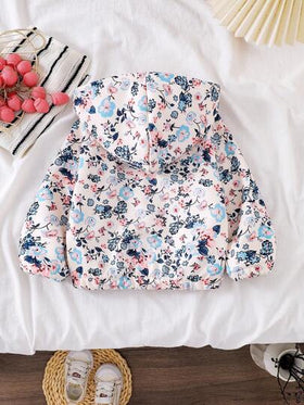 SHEIN معطف طويل الأكمام مطبوع بالزهور للأطفال الصغار، جاكيت كارديجان قابلة للسحب أمامية مريحة وكاجوال للشتاء