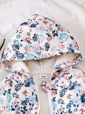 SHEIN معطف طويل الأكمام مطبوع بالزهور للأطفال الصغار، جاكيت كارديجان قابلة للسحب أمامية مريحة وكاجوال للشتاء