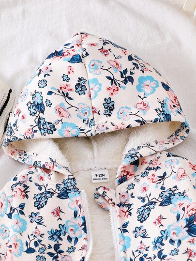 SHEIN معطف طويل الأكمام مطبوع بالزهور للأطفال الصغار، جاكيت كارديجان قابلة للسحب أمامية مريحة وكاجوال للشتاء