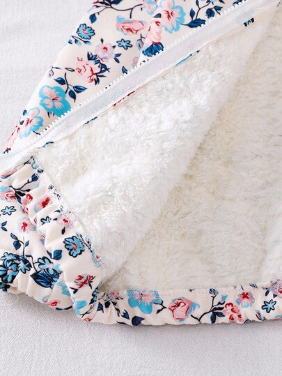 SHEIN معطف طويل الأكمام مطبوع بالزهور للأطفال الصغار، جاكيت كارديجان قابلة للسحب أمامية مريحة وكاجوال للشتاء