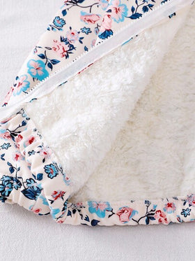 SHEIN معطف طويل الأكمام مطبوع بالزهور للأطفال الصغار، جاكيت كارديجان قابلة للسحب أمامية مريحة وكاجوال للشتاء