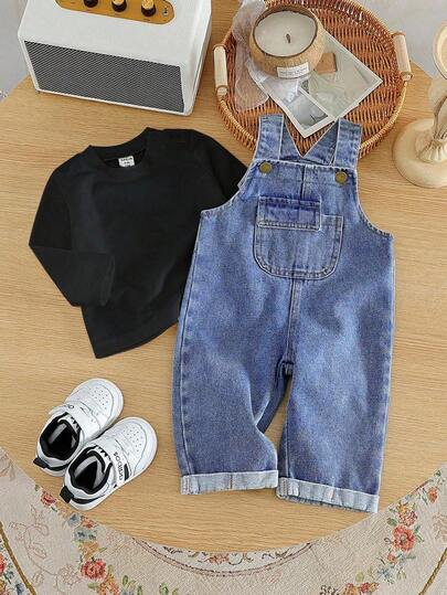 SHEIN طقم بنطال سروال فضفاض وقميص سولد لطفل صغير، مناسب للخريف