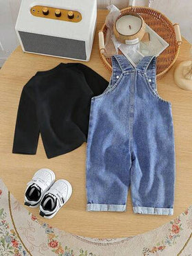 SHEIN طقم بنطال سروال فضفاض وقميص سولد لطفل صغير، مناسب للخريف