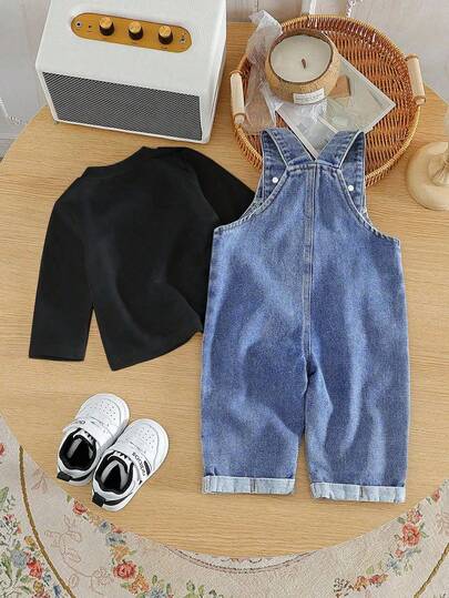 SHEIN طقم بنطال سروال فضفاض وقميص سولد لطفل صغير، مناسب للخريف