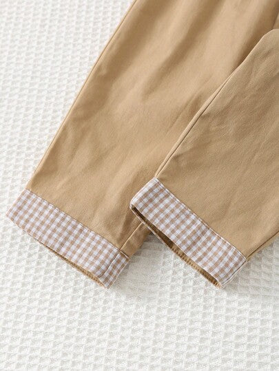 Cozy Pixies مجموعة قميص كارديجان بأكمام طويلة وربطة عنق فراشة وبنطال بخصر مطاطي للأطفال الصبيان، قماش مريح متعدد الاستخدامات بتصميم بسيط وجذاب، مناسب للاستخدام في المنزل والخارج واليومي والرياضة والحفلات والتصوير والمناسبات، باللون الخاكي، 2 قطعة
