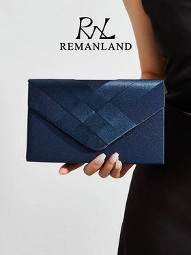 REMANLAND حقيبة كتف نسائية أنيقة بنمط مربعات، حقيبة سهرة كلاتش أزرق داكن أنيقة، حقيبة سهرة نسائية، مناسبة لحفلات النساء والزفاف والسهرات، خيار مثالي لفتيات الحفلات والنساء، وأيضًا أفضل هدية للإناث