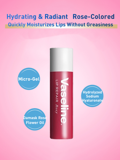 Vaseline 3.5 جرام بلسم شفاه مغذي ولامع (برائحة وردة) - مرطب ومنير للشفاه باللون الوردي، مع زيت وردة دمشقية وزيت بذور اللوتس الأبيض، يترك الشفاه ناعمة ولامعة، مثالي للشفاه الجافة
