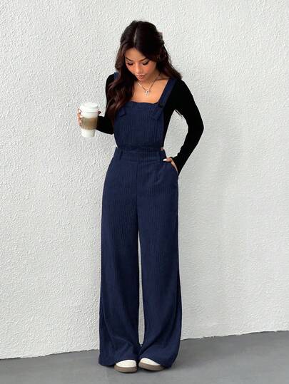 SHEIN EZwear جمبسوت كاجوال للنساء باللون الأزرق الكحلي، خريف