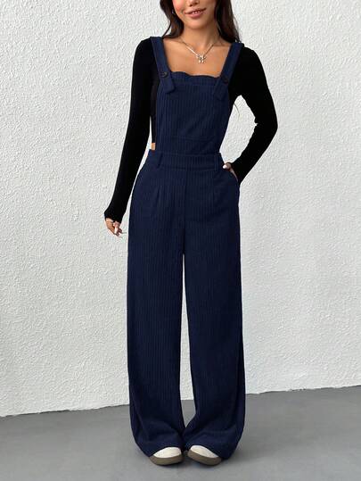 SHEIN EZwear جمبسوت كاجوال للنساء باللون الأزرق الكحلي، خريف
