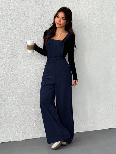 SHEIN EZwear جمبسوت كاجوال للنساء باللون الأزرق الكحلي، خريف