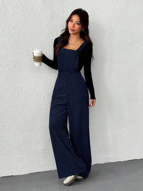 SHEIN EZwear جمبسوت كاجوال للنساء باللون الأزرق الكحلي، خريف