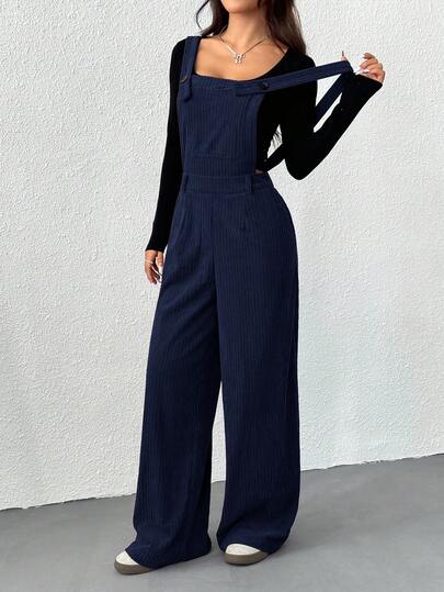 SHEIN EZwear جمبسوت كاجوال للنساء باللون الأزرق الكحلي، خريف