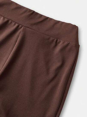 SHEIN طقم بنطلون قصير ولباس علوي كم طويل لون بني للفتيات المراهقات 2 قطعة، مناسب للخريف/الشتاء، للارتداء اليومي
