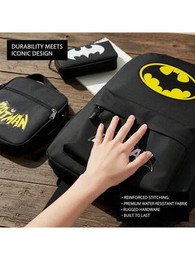 Warner Bros مجموعة حقيبة الظهر 3 قطع من باتمان، حقيبة ظهر كاجوال، حقيبة مدرسية بطباعة جرافيك أنيقة، حقيبة ظهر خارجية سعة كبيرة، حقيبة ظهر كرتونية جميلة، مناسبة للعودة إلى المدرسة، هالوين، هدايا عيد الميلاد