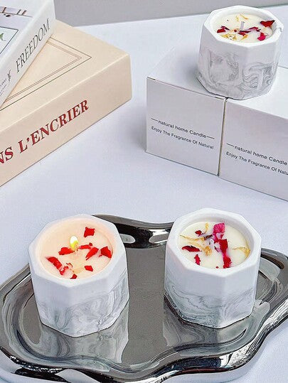 مجموعة شموع معطرة، مجموعة شموع العلاج بالروائح، مجموعة هدايا شموع معطرة، شمعة معطرة في كأس من الجبس، تحتوي على مجموعة متنوعة من الروائح بما في ذلك الخزامى والورد والفريزيا وكريم الفانيليا والياسمين والبنفسج، للزفاف وعيد الميلاد وشموع العلاج بالروائح للمنز