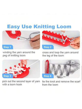 طقم أدوات نول نسيج بلاستيكي للمبتدئين DIY اليدوي - مع خطاف كروشيه، مناسب لجميع المواسم للأعمال اليدوية، نول نسيج وشاح ذو قصة مرتخية، منسوج بسهولة