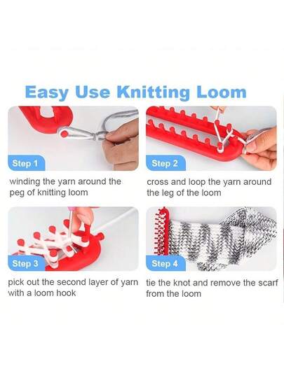 طقم أدوات نول نسيج بلاستيكي للمبتدئين DIY اليدوي - مع خطاف كروشيه، مناسب لجميع المواسم للأعمال اليدوية، نول نسيج وشاح ذو قصة مرتخية، منسوج بسهولة