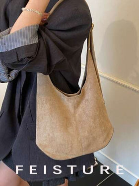 حقيبة كتف كبيرة السعة من القماش المخملي الاصطناعي قطعة واحدة (مع جيب صغير)، مناسبة للفتيات والسيدات وطلاب الجامعة والمهنيين الشباب وموظفي المكاتب، مثالية للعمل والأعمال التجارية والتنقل والمدرسة
