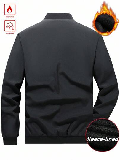 Manfinity Homme معطف قصير رجالي كاجوال مبطن حراريًا بياقة عالية مع سحاب، للخريف والشتاء، معطف مبطن حراريًا